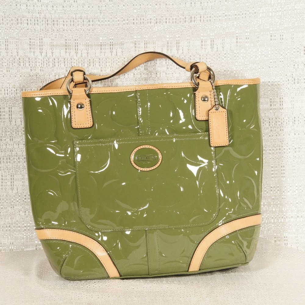Green Coach Over the Shoulder Patent Leather Bag